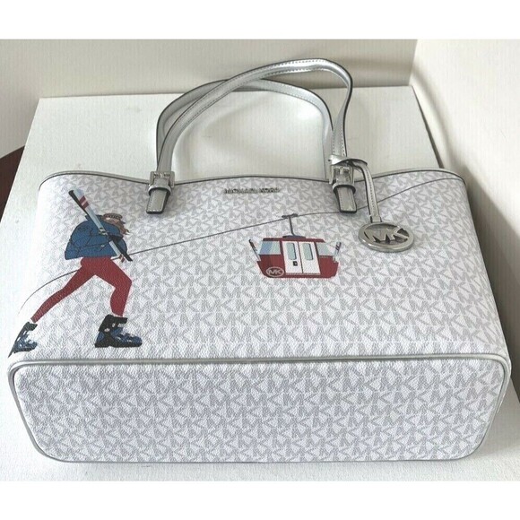 New Michael Kors Jet Set Girls Medium Carryall Tote Bright White Multi - Picture 3 of 6